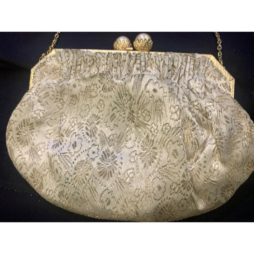 Vintage Brocade Evening Bag Made In France For Salisburys With Vintage Mirror